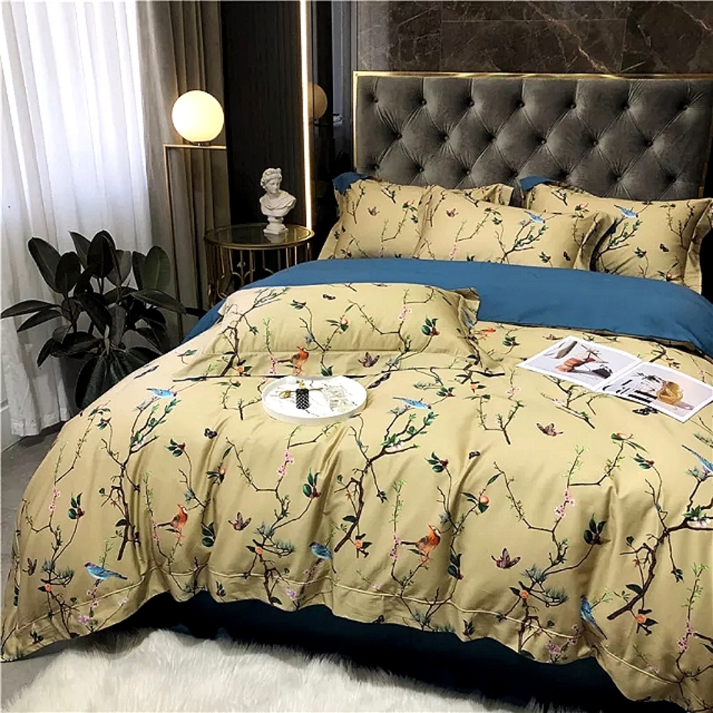 4pc 100% Egyptian Cotton Queen Spring Duvet Cover Set w/ Fitted Sheet - Picture 4 of 5